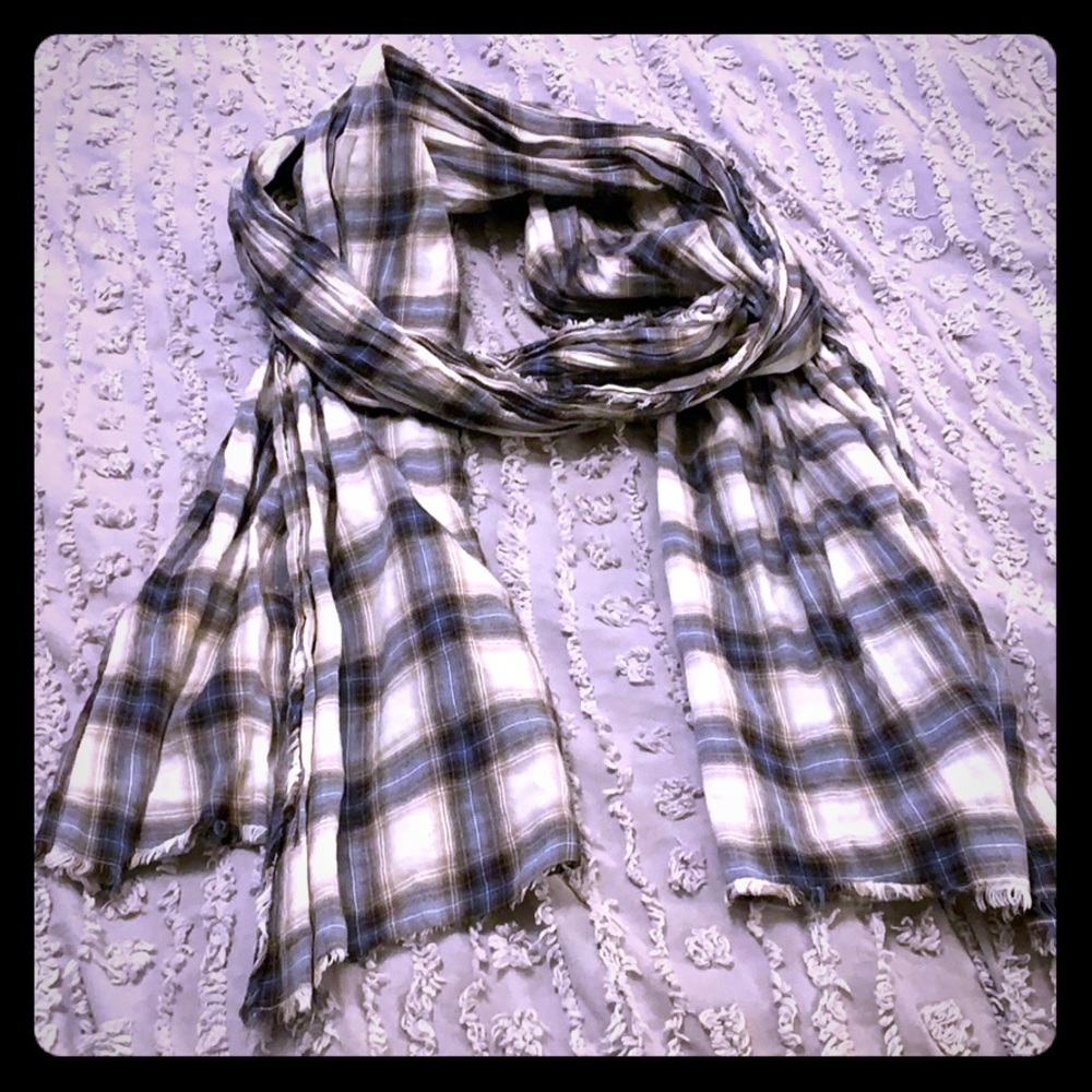 Blue and white plaid scarf